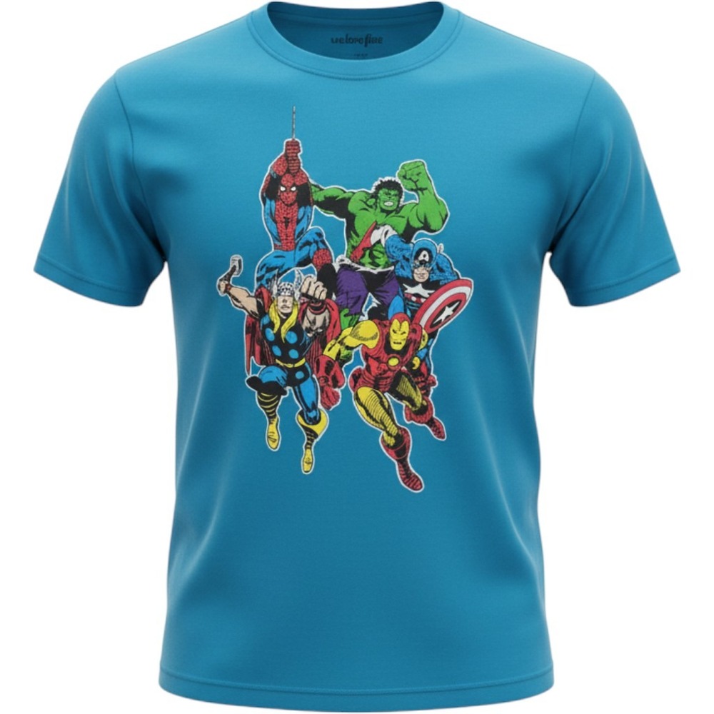 Marvel Comics Avengers Graphic T-Shirt XL Blue We Love Fine Spider-Man Hulk Thor